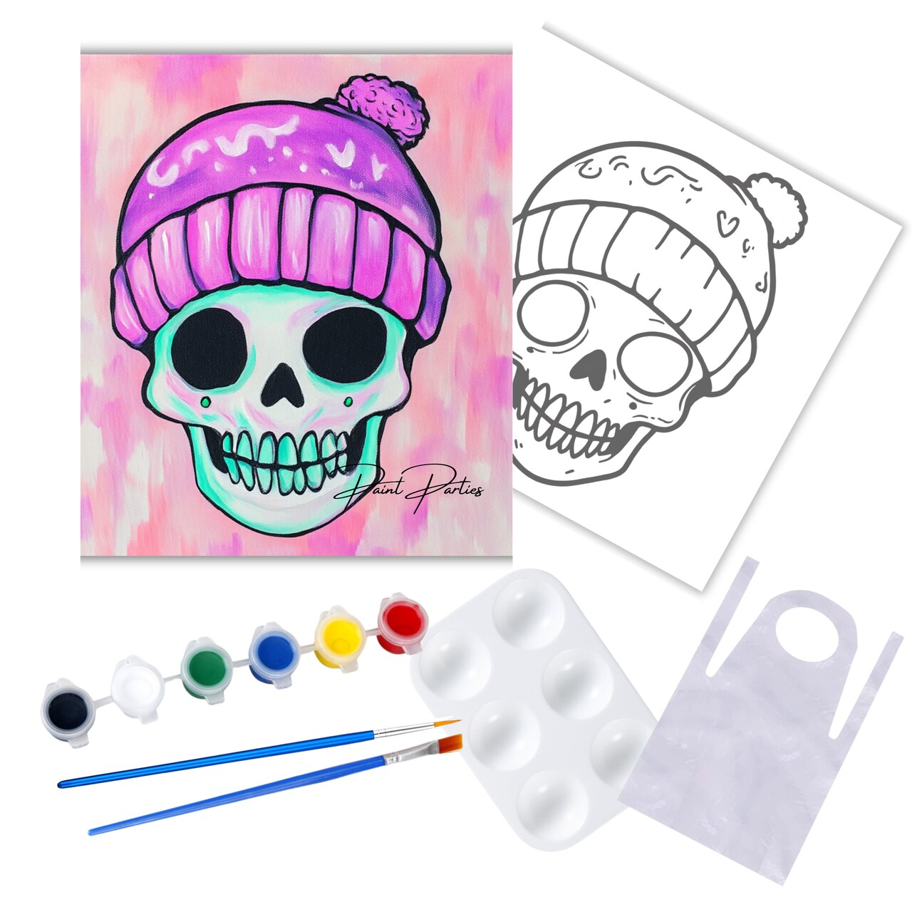 "Skully" Summerween DIY Canvas Art Kit, Adult Beginner, Acrylic Paint Size 11x14 inch